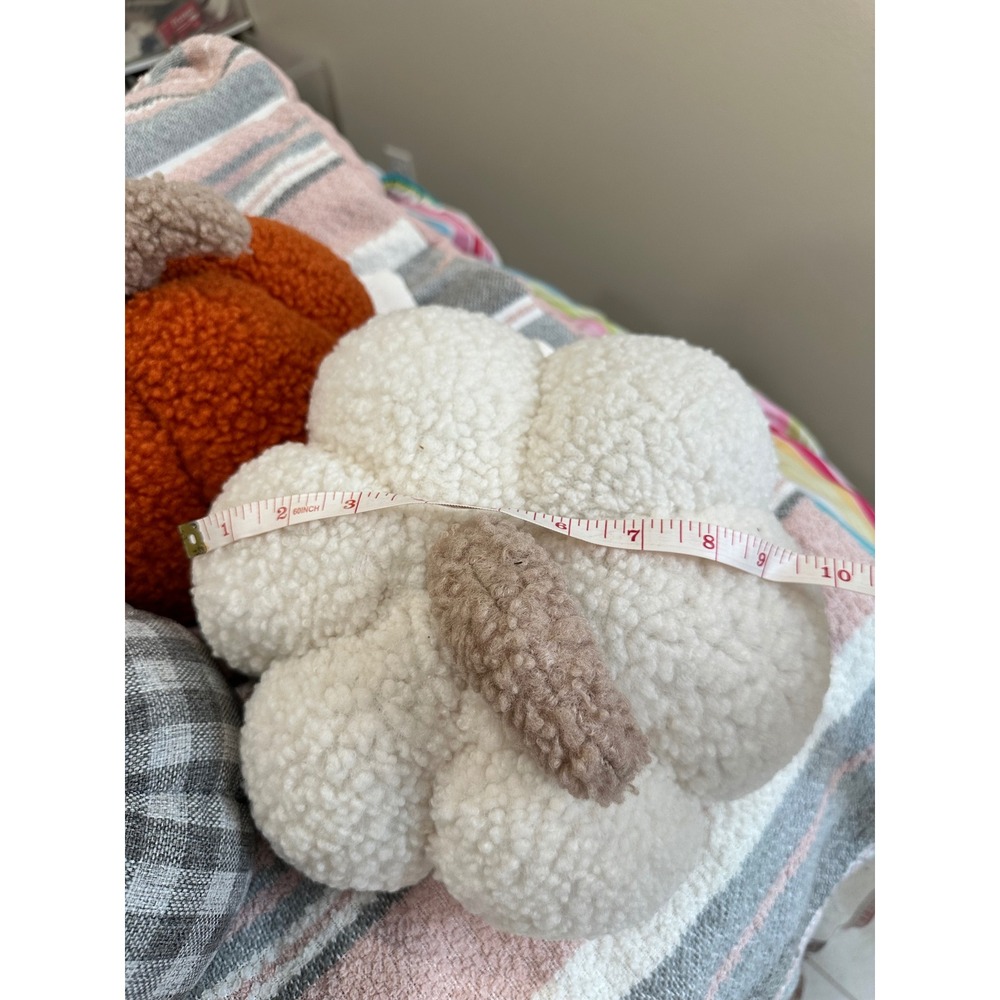 Set of 3 Decorative Pumpkins Sherpa and Plaid Fall Autumn Decor Orange Gray - Picture 4 of 8